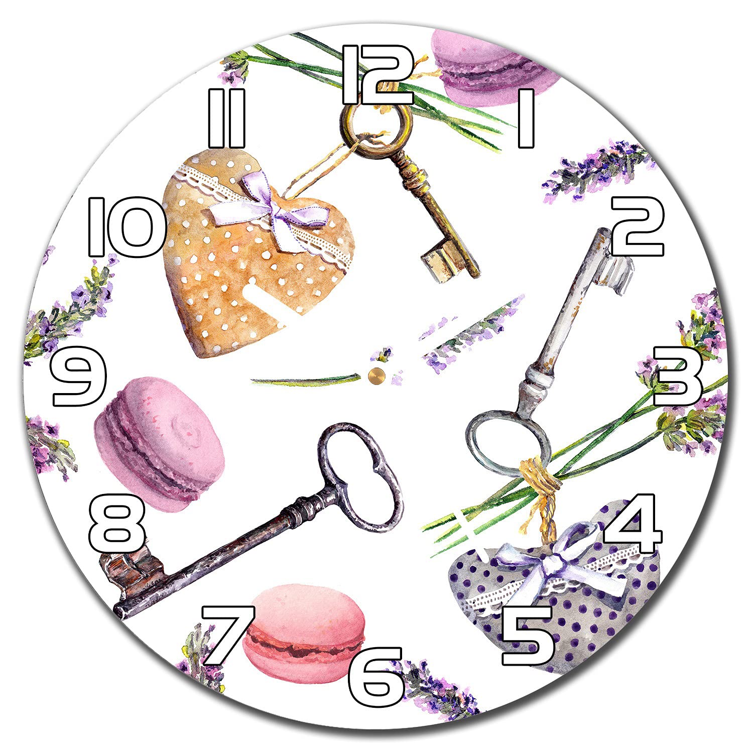 Horloge en verre aiguilles blanches 30 cm au motif rural français