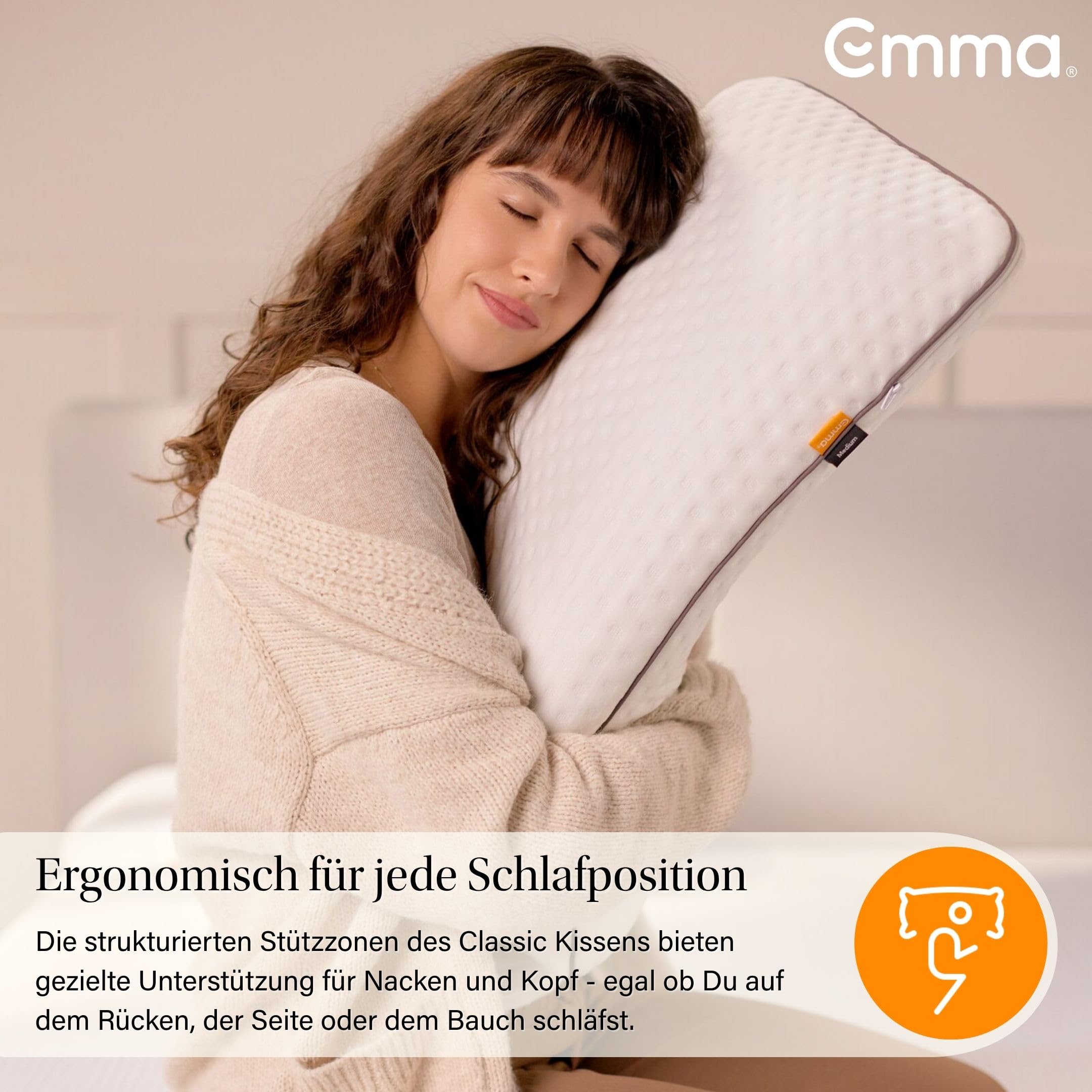 Emma Classic Stützkissen 80x40 cm Kopfkissen Testsieger Stiftung Warentest Gut 1,7 Atmungsaktiv Waschbarer Bezug