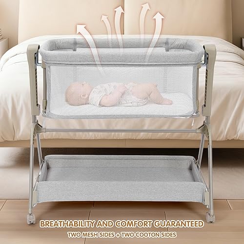 Miniatura 4 de Ezebaby Moisés para bebé, cuna mecedora 3 en 1 con cómodo colchón y ruedas, cuna ajustable de 7 alturas, cuna estable y segura para recién nacido