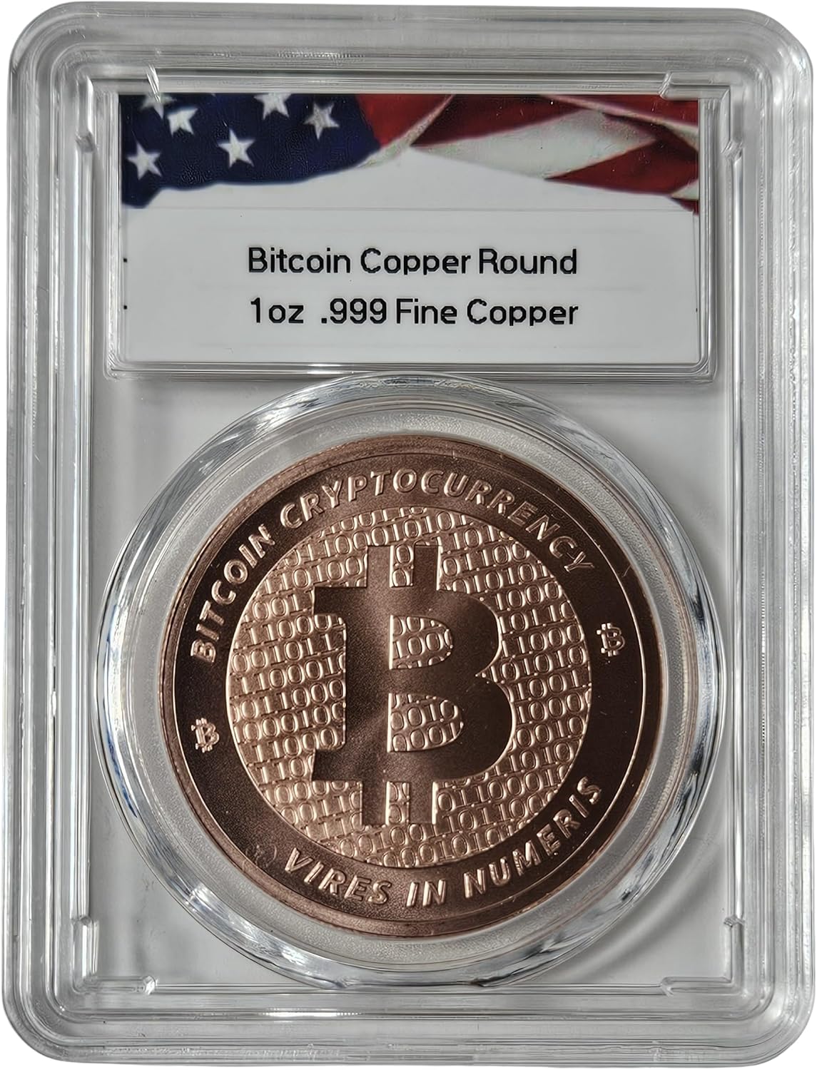 1 oz Pure .999 Copper Bitcoin Round Challenge Coin Cryptocurrency in Acrylic Slab