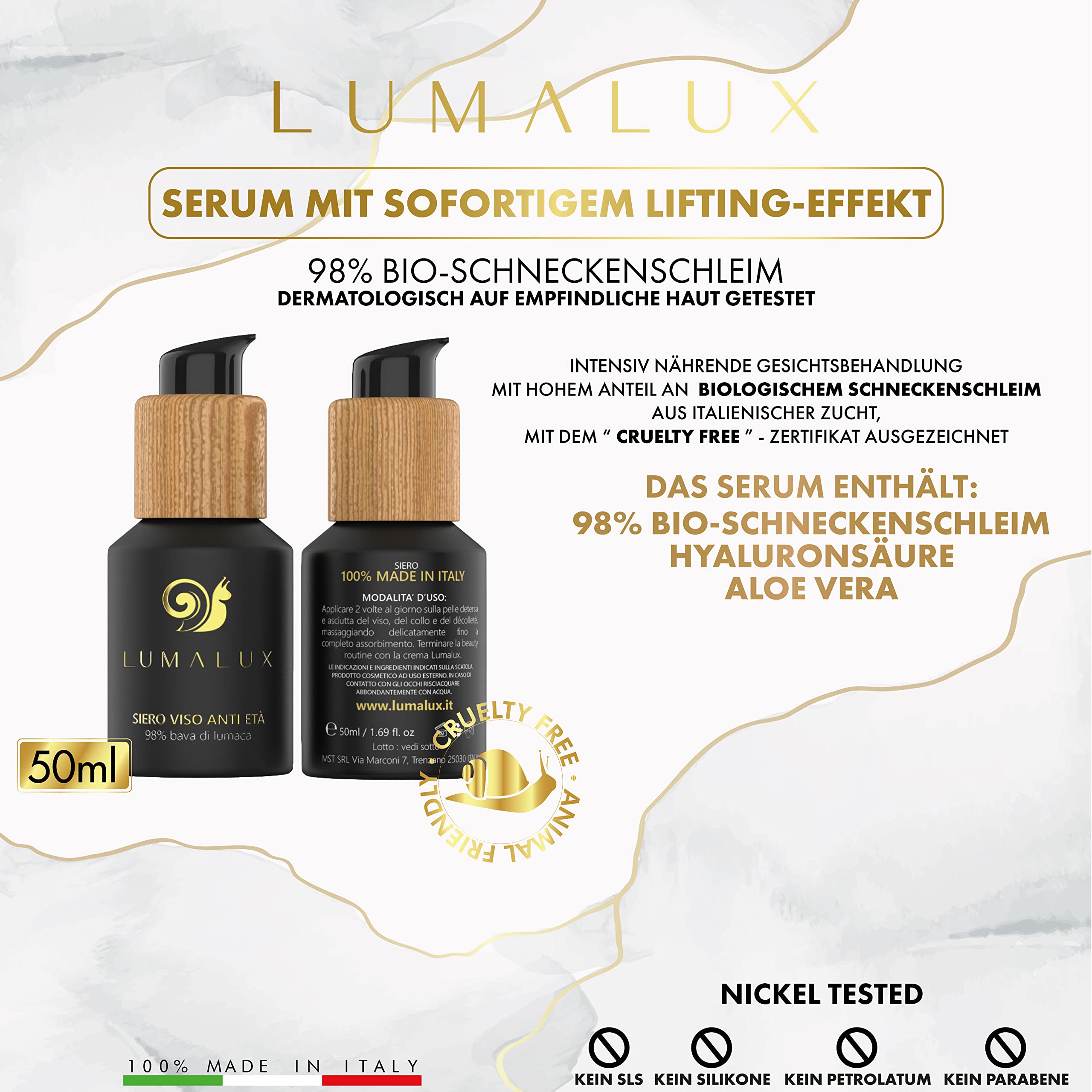 Lumalux Skin Care Combo Pack (50ml Serum + 50ml Creme) 98% Schneckenschleim Serum & 75% Scheckenschleim Creme - Anti Aging und Feuchtigkeitscreme Gesicht - Skincare Set