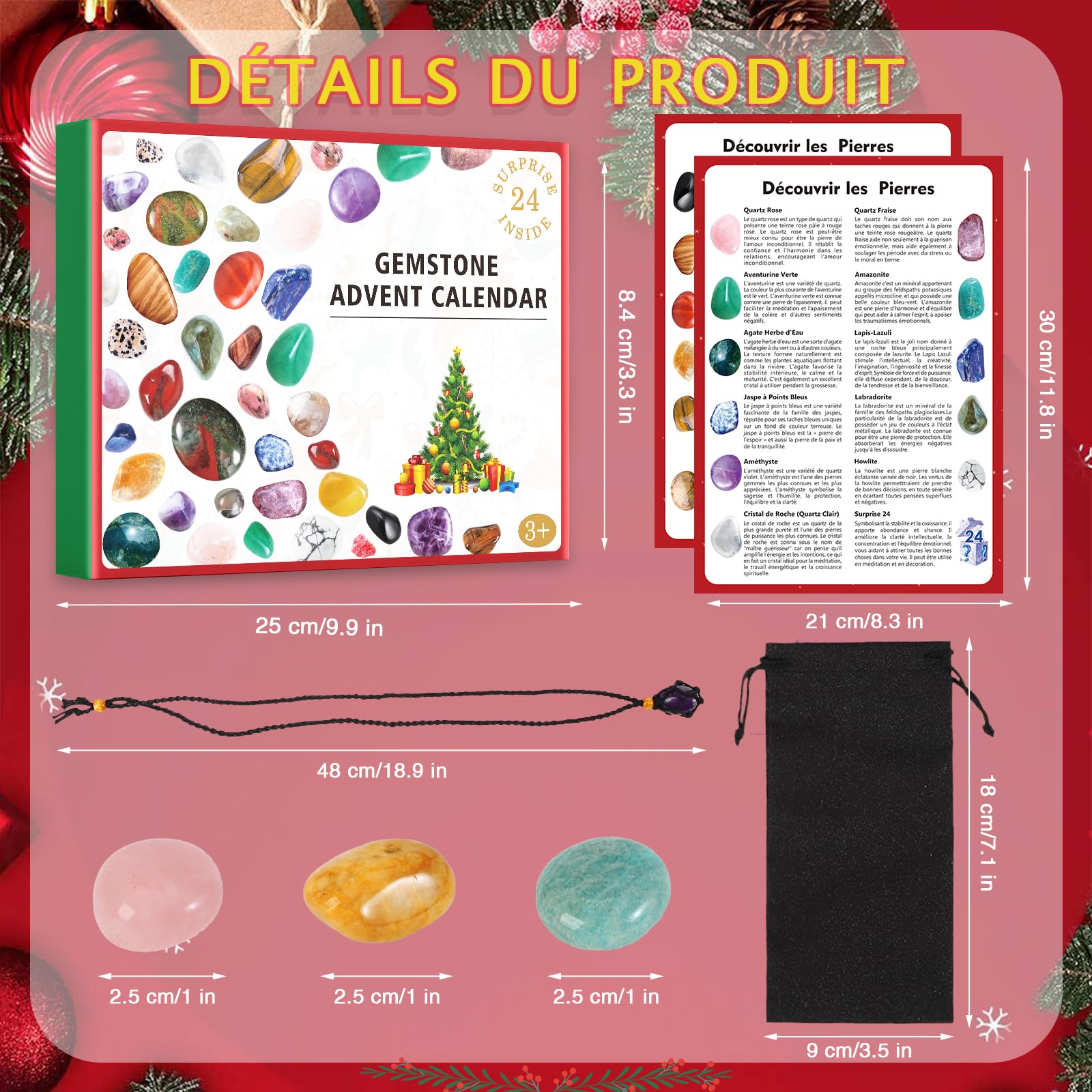 Calendrier De l'Avent 2025 Pierre Precieuse, Avec Arbre De Vie, 23 Cristaux Et Pierres Naturelles, Pour Femmes, Hommes, Enfants - Version Française