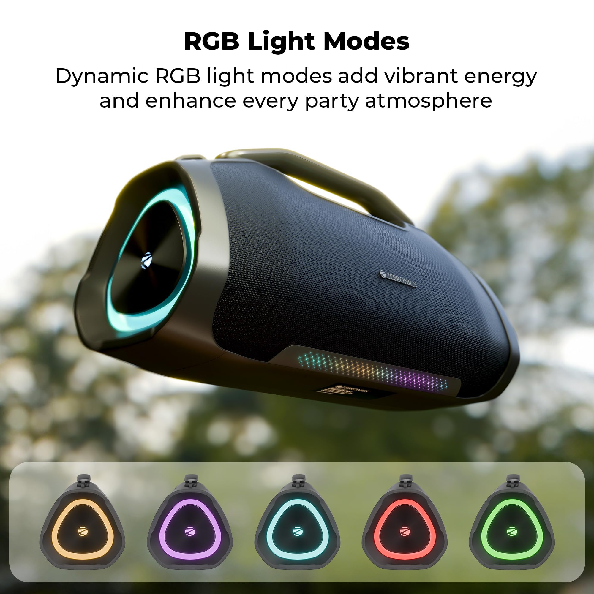 Zebronics 2026 Launch 75W Bluetooth Speaker, Upto 5Hrs Playback, Dual 78mm Drivers, 101mm Subwoofer, Dual Passive Radiators, RGB Modes, 6.3mm Mic Input, TWS, BT v5.3, Type-C (Sound Feast 550) — Amazon image 5