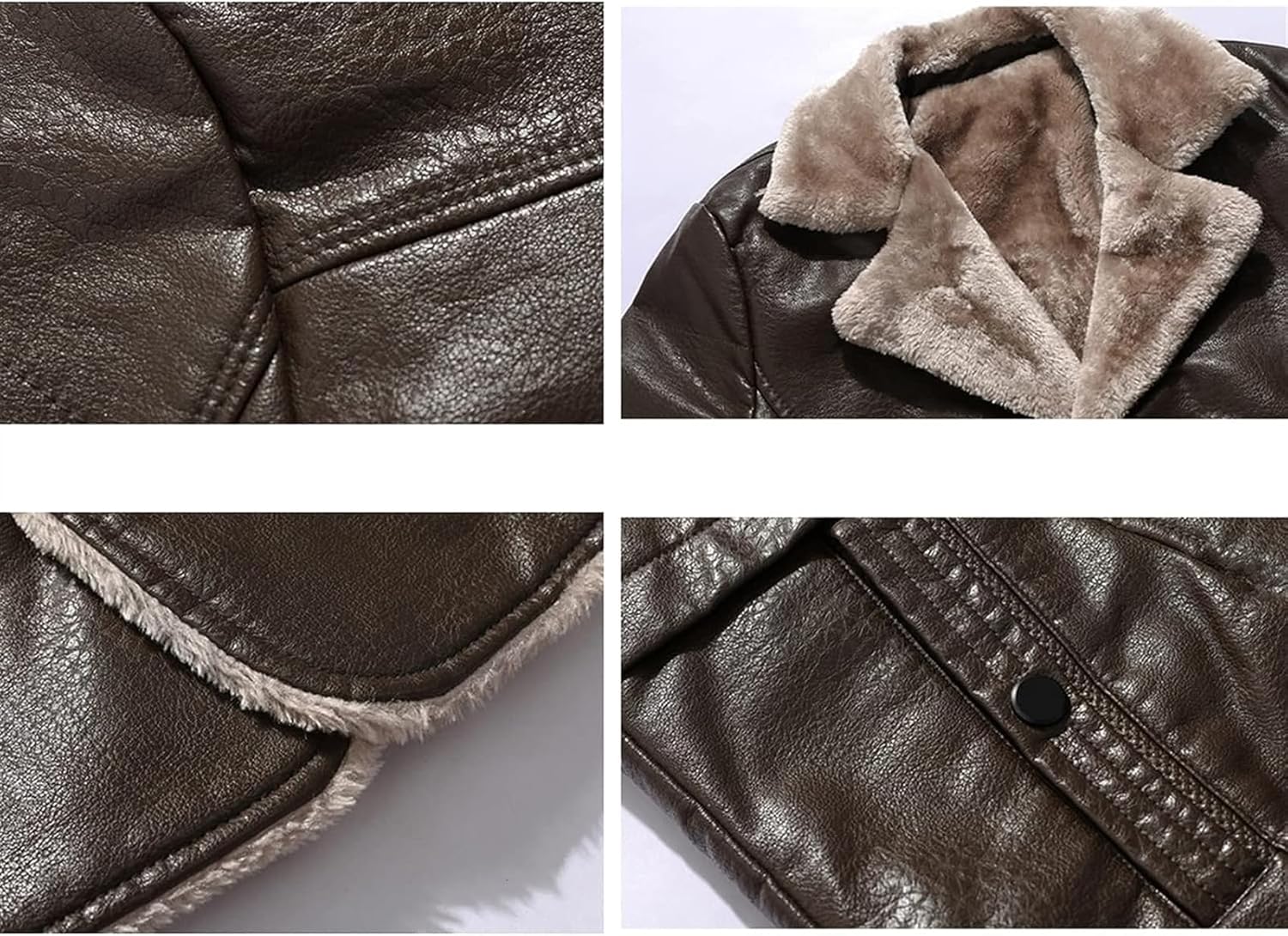DJFOG Men's Winter with Faux Fur Jacket, Coat in Real Leather,Coat with Faux Fur and Fur Collar,Fleece Jacket Coat