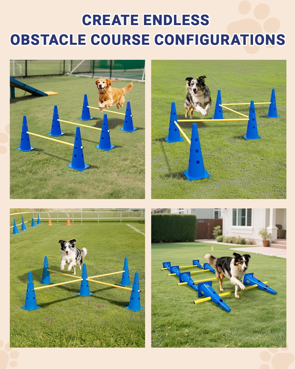 Juego de agilidad para perros pequeños Cavaletti, accesorios para caballo, accesorios de entrenamiento de fútbol, ayudas de educación, 23 cm de altura, 10 conos, 5 barras, bolsa de malla