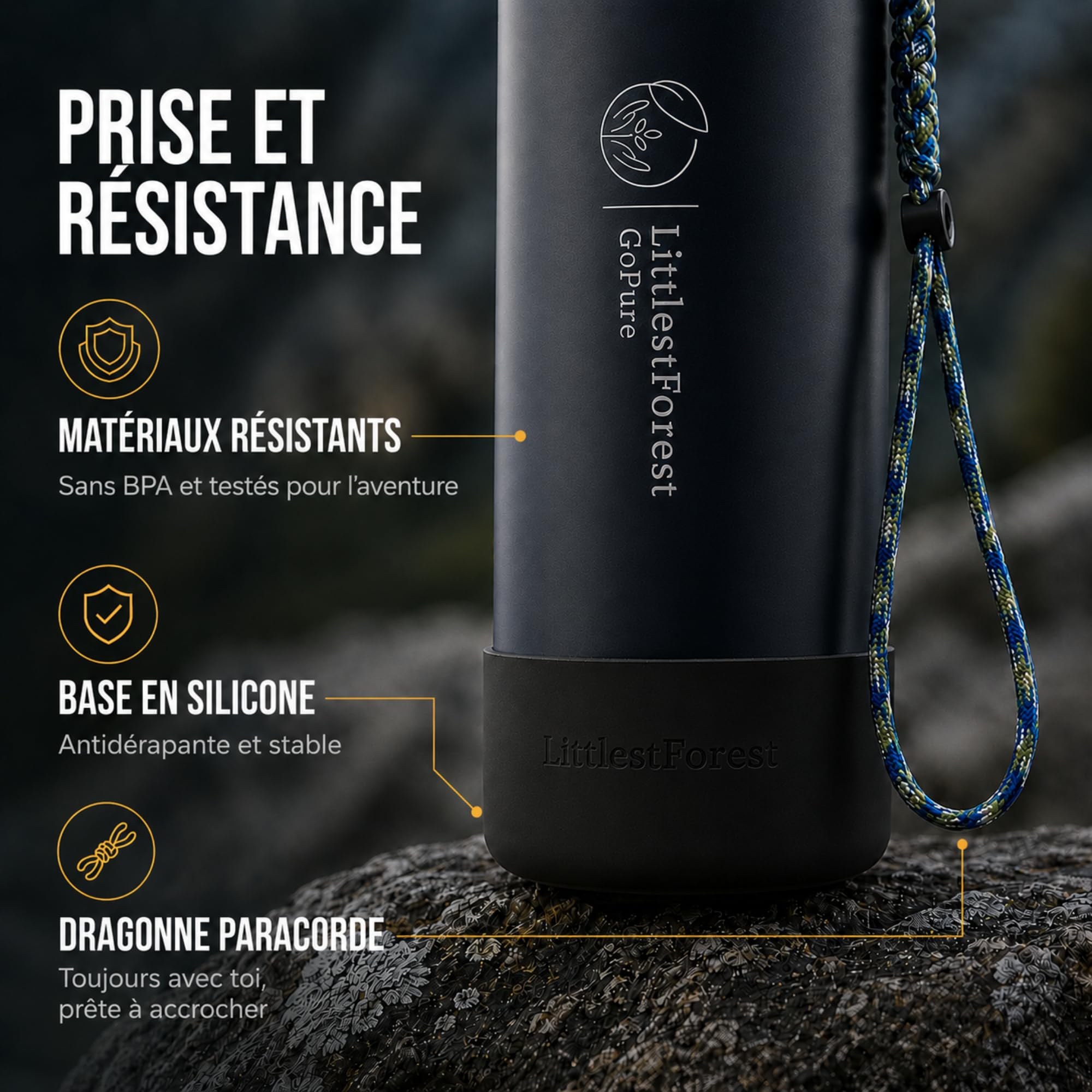 GoPure Gourde Filtrante 800ml 1500L Randonnée Sans BPA