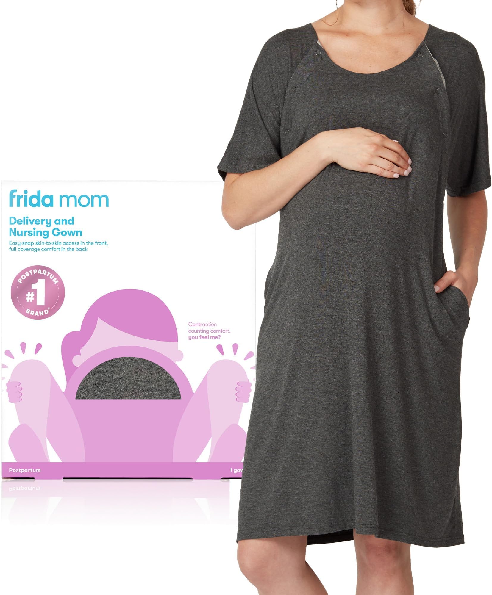 Frida Labor and Delivery Gown for Hospital, Easy-Snap, Tagless Gown