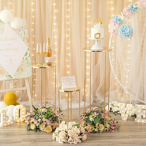 Miniatura 2 de Sziqiqi Centros de mesa de boda con columna de metal dorado para mesas con platos, decoración de boda de 2 pies para ceremonia, arreglos florales