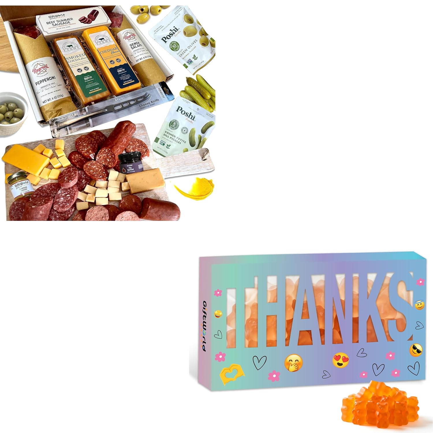Giftworld Deluxe Charcuterie Gifts Baskets with Thank You Gummies Box