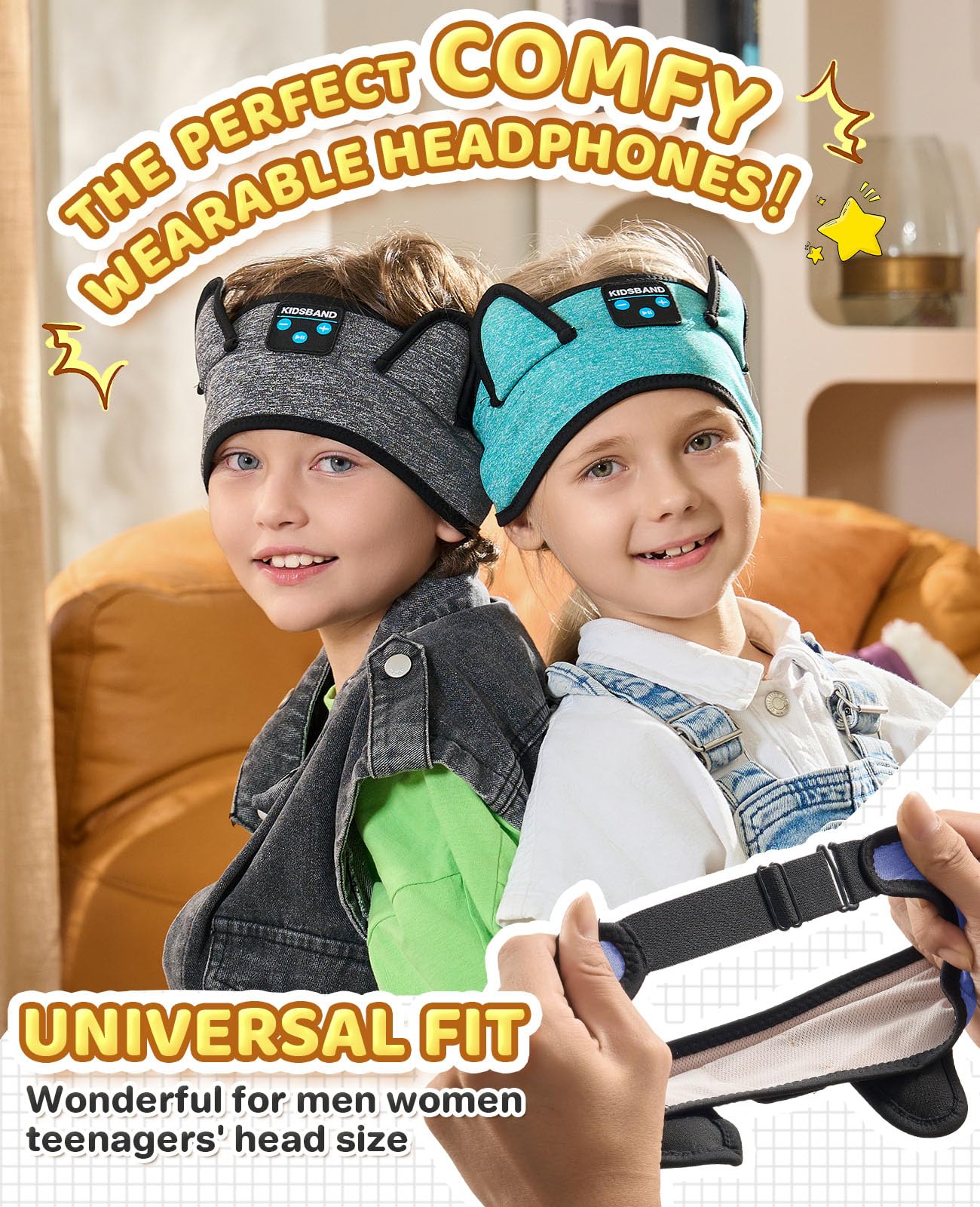 KIDSBAND Auriculares para niños, auriculares Bluetooth para niños con diadema ajustable, conector de 3,5 mm para la escuela, auriculares plegables para niñas y niños, tablet Kindle, teléfonos