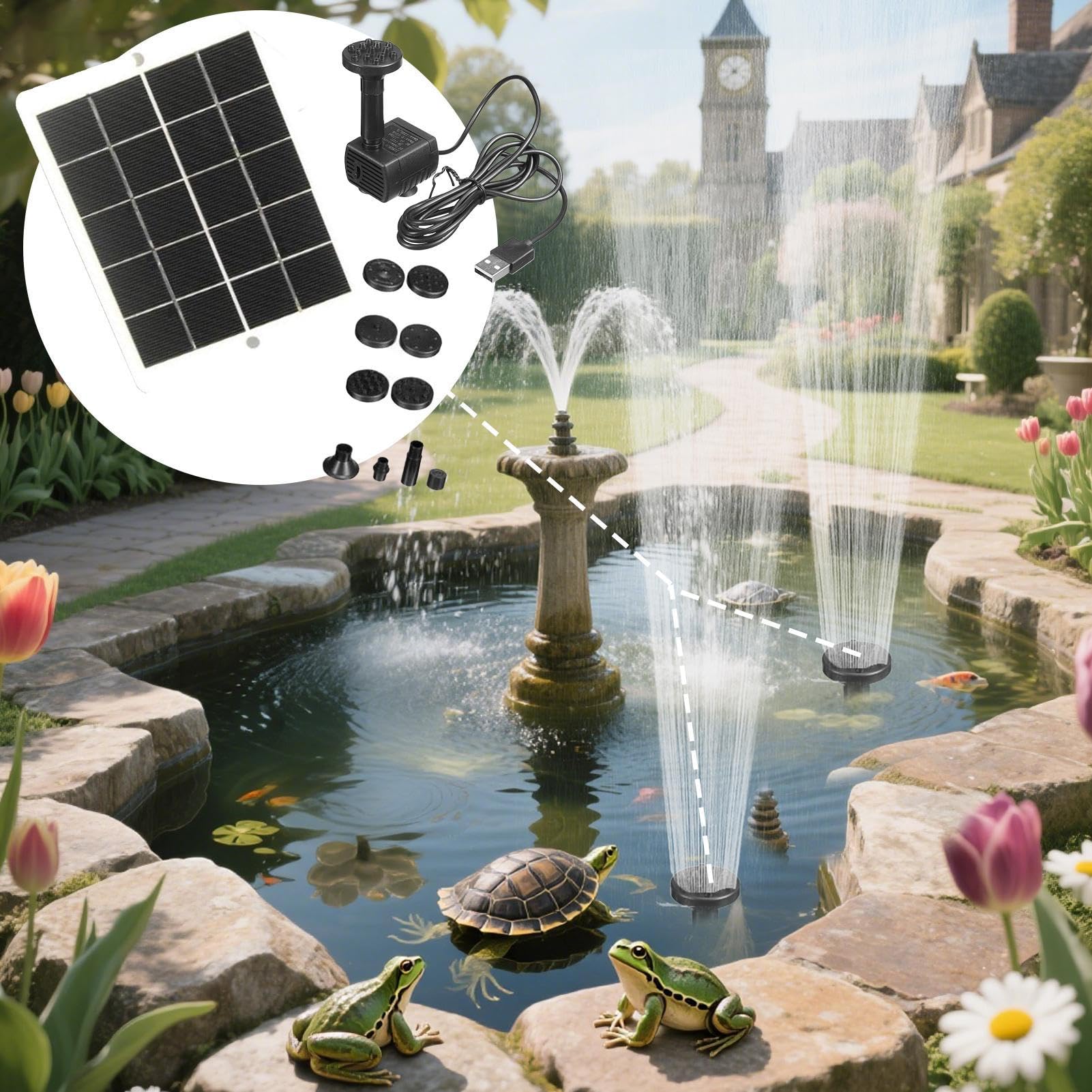 Pompe Solaire - 15W Pompe à Eau Solaire pour Bassins Extérieurs,Décor Résistant aux Intempéries Système d'Arrosage pour Jardin Balcon Bassin Aquarium