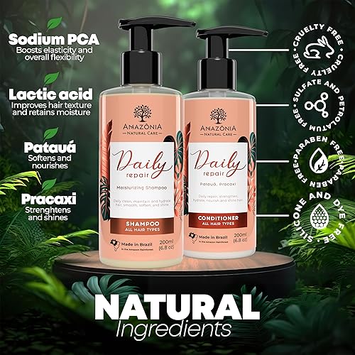 Miniatura 3 de Champú y acondicionador de reparación de cabello natural para cabello seco dañado, sin parabenos ni sulfato, juego de botellas de champú y