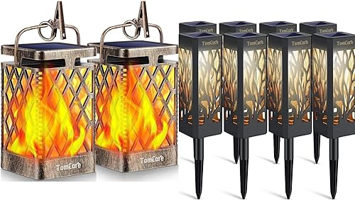 TomCare Farol solar de llama parpadeante para exteriores con luces solares brillantes mejoradas