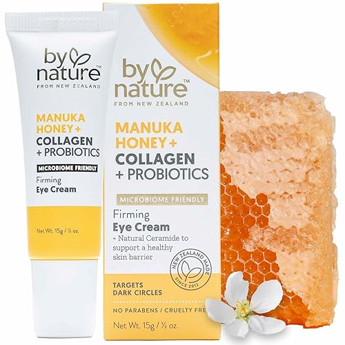 By Nature Crema de ojos - Miel de Manuka, colágeno y probióticos - Crema hidratante debajo de los ojos para ojeras - Cuidado de la piel de Nueva