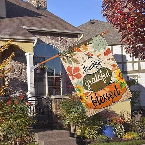 Miniatura 5 de Bandera de jardín de bienvenida de otoño de 12.5 x 18 pulgadas, diseño de calabaza bendita agradecida, decoración de doble cara para decoración de