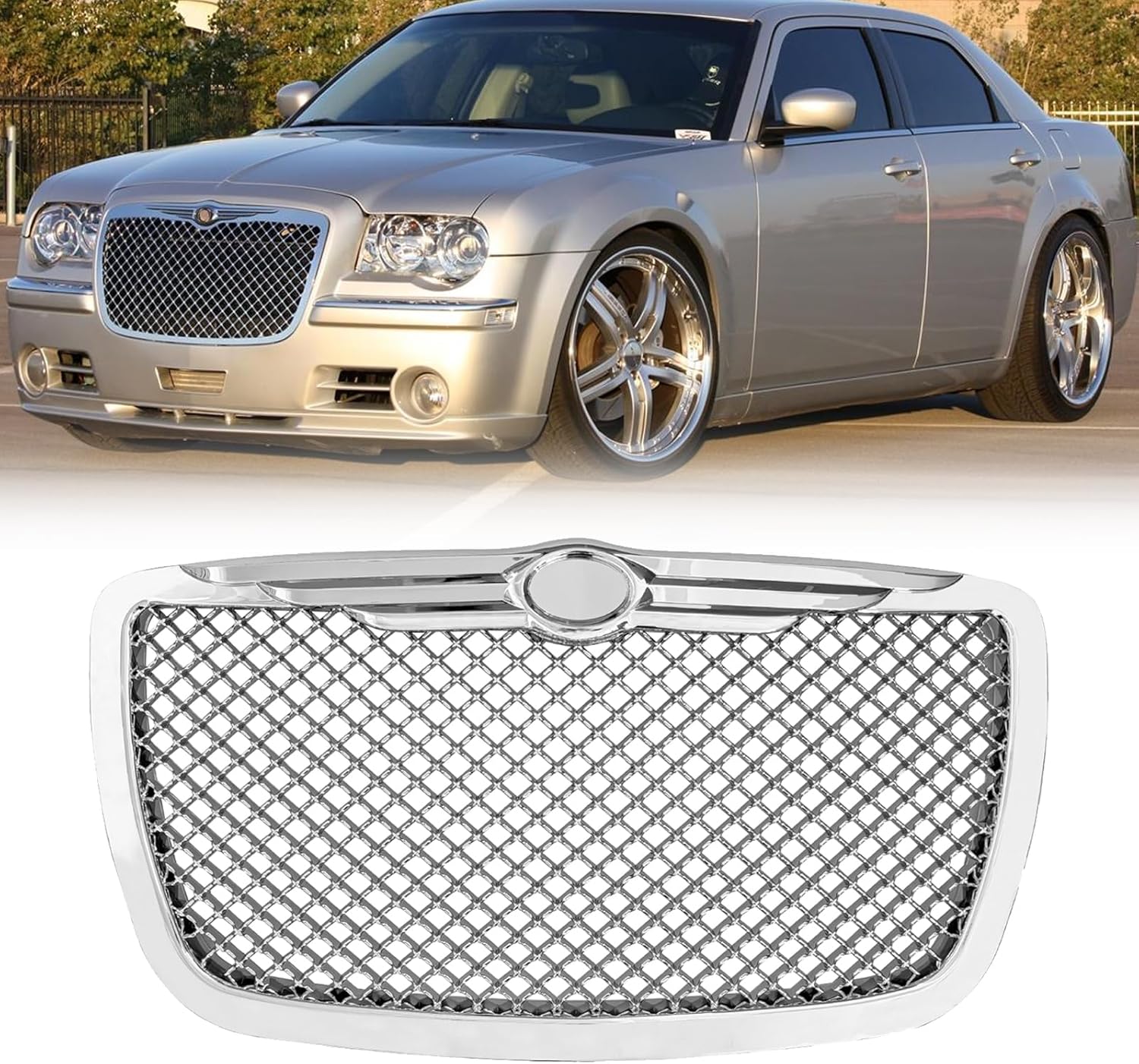 Front Bumper Chrome Grille For 2005-2010 Chrysler 300 300C Honeycomb Mesh Grill Grille