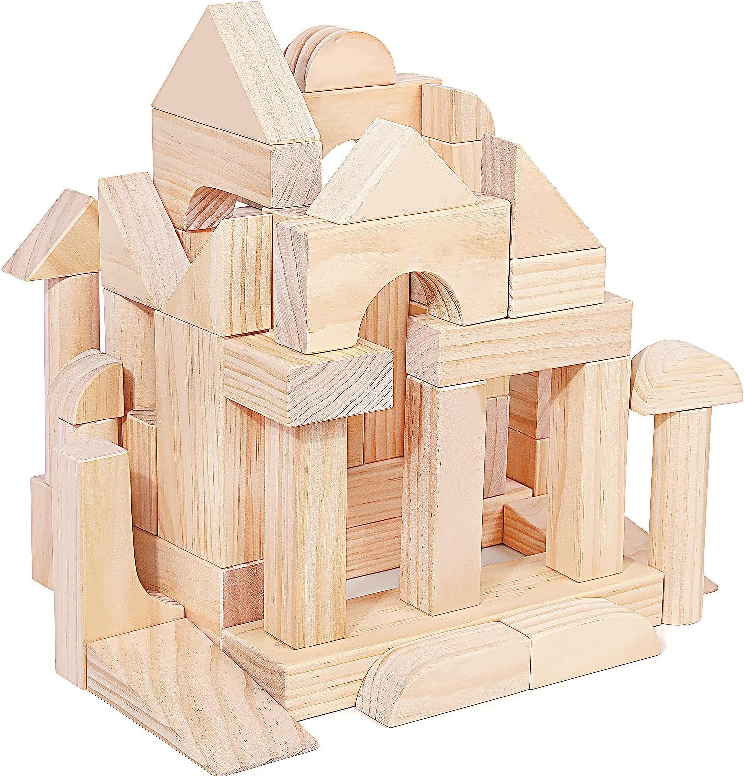 Migargle Large Wooden Building Blocks Set - Educational Preschool Learning Toys with Wooden Storage Box, Toddler Blocks Building and Stacking Toys for 3+ Year Old Boy and Girl Gifts
