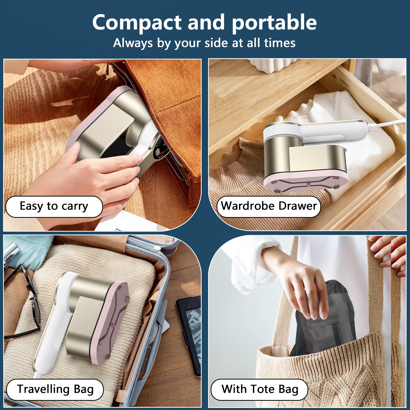 PKBD Ferro da Stiro 2 In 1 Portatile da Viaggio Stiratore Verticale Portatile 6 Modalità Intelligenti, Riscaldamento Rapido In 9s - 1200w Stiratrice Elettrica con Borsa Custodia (Oro-Bianco)