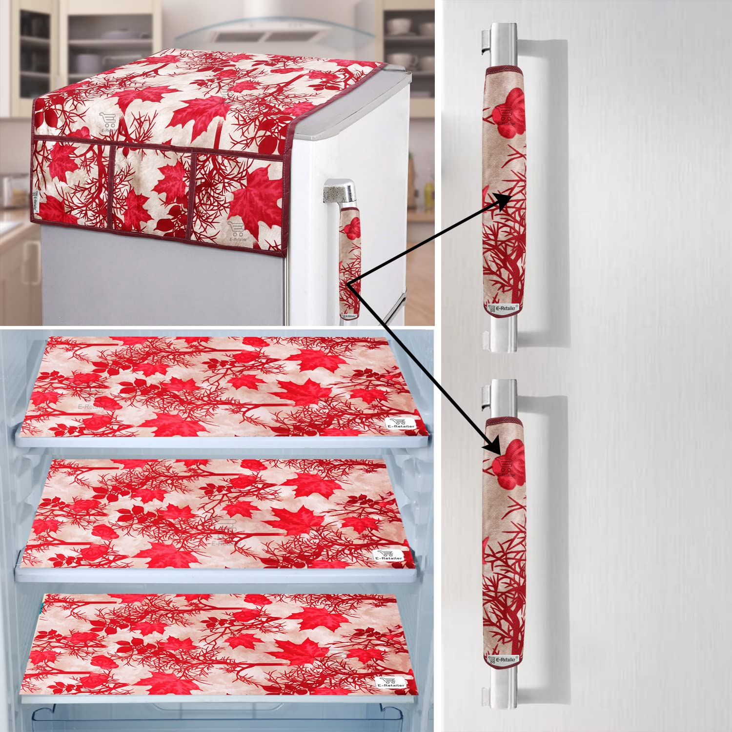 E-Retailer® Exclusive Combo Set of Appliances Cover (1 Pc. of Fridge Top Cover, 2 Pc. of Refrigerator Handle Cover and 3 Pc. Of Refrigerator Mat/Fridge Shelf Mat) (Color- Red, Design-Floral, Set Contains- 6 Pcs ) (B08KW9TCYY) Amazon Price History, Amazon Price Tracker