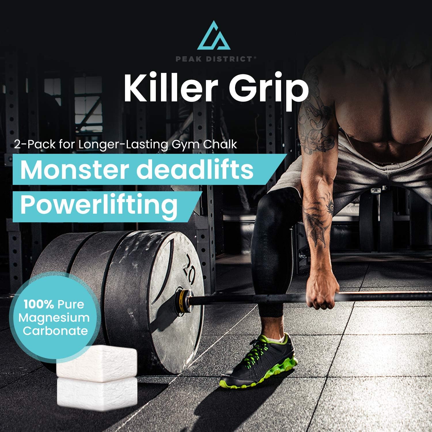 PEAK DISTRICT Magnesium Carbonate Gym Chalk (2 Pack) for Lifting, Rock Climbing, Gymnastics - Personal 2 oz Blocks - Low Powder Bricks for Bars, Bouldering, Athletic Workout, Lifters & More : Sports & Outdoors