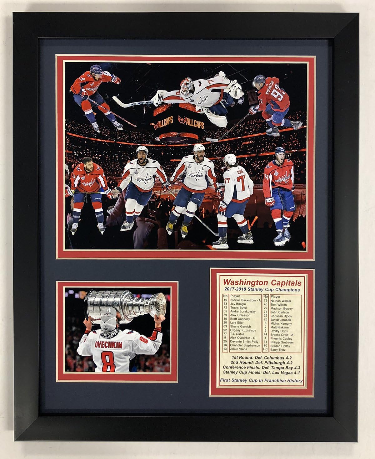 Legends Never Die NHL Washington Capitals 2018 Stanley Cup Framed Double Matted Photos, Collage, 12" x 15", (12743U)