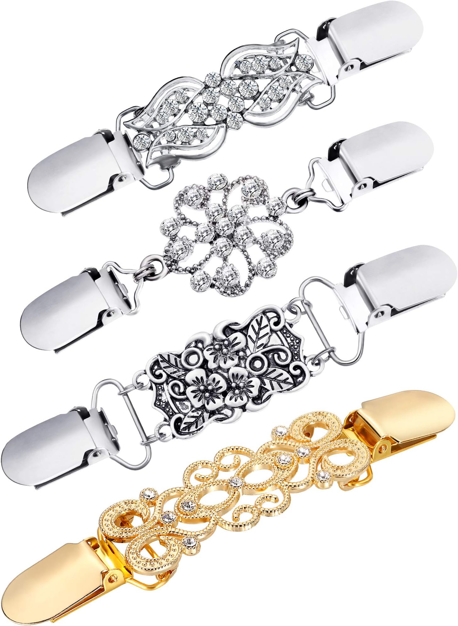 4 Pieces Vintage Sweater Shawl Clips Retro Cardigan Collar Dress Shirt Brooch Clips for Women Wearing, 4 Styles(Stylish Style)