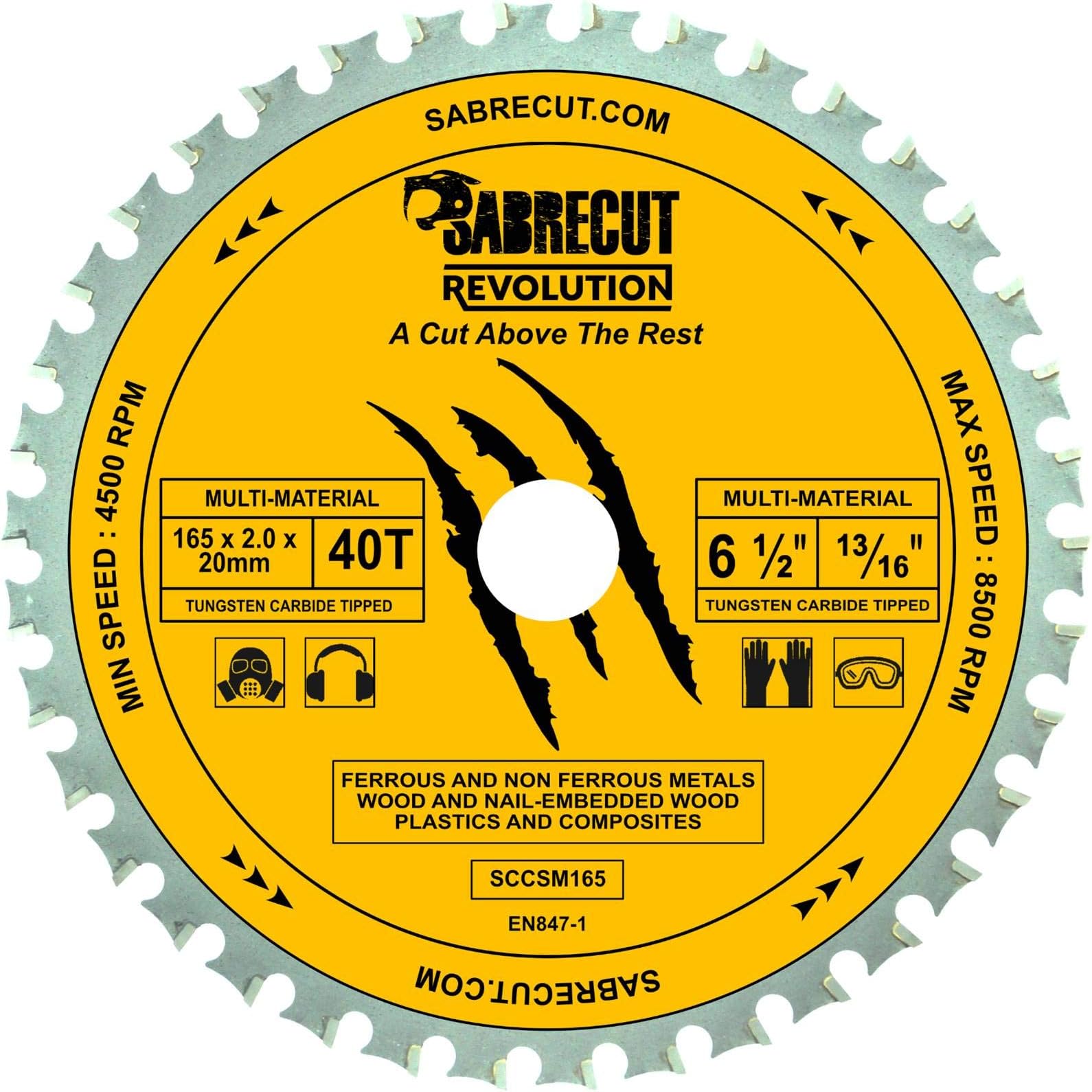 1 x SabreCut SCCSM165_40 165mm 40T x 20mm 16mm Bore Multi-Material Metal Wood Plastic Circular Saw Blade