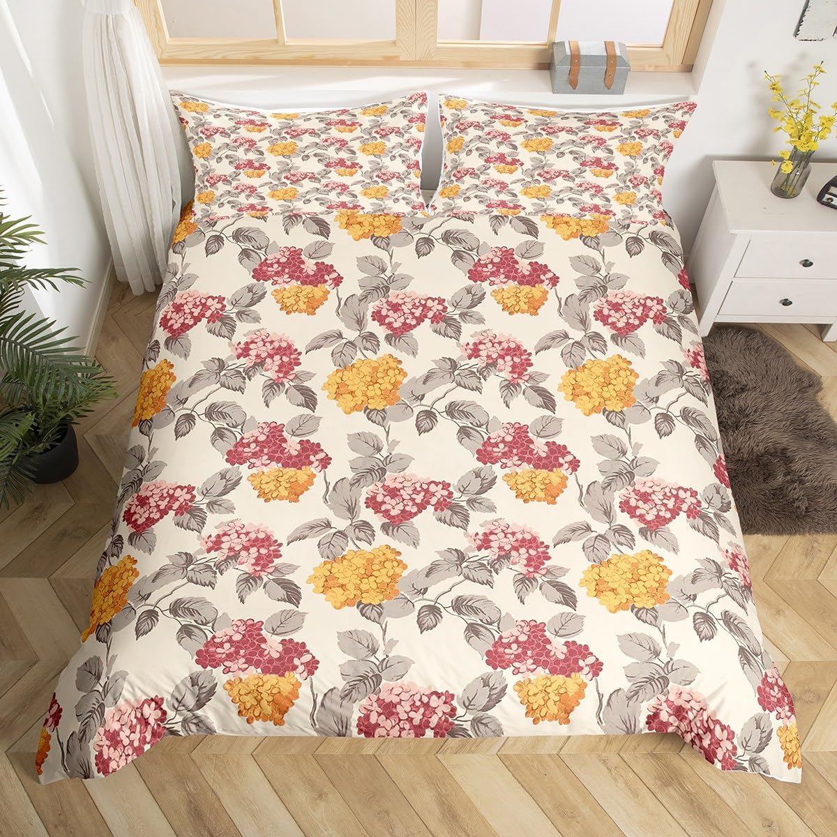 Erosebridal Rustic Floral Bedding Sets Toddler Size Spring Themed Duvet Cover for Boys Girls Kids Nature Simple Style Comforter Cover Western Farmstyle Bedspread Cover Pink Yellow Flowers Beddings