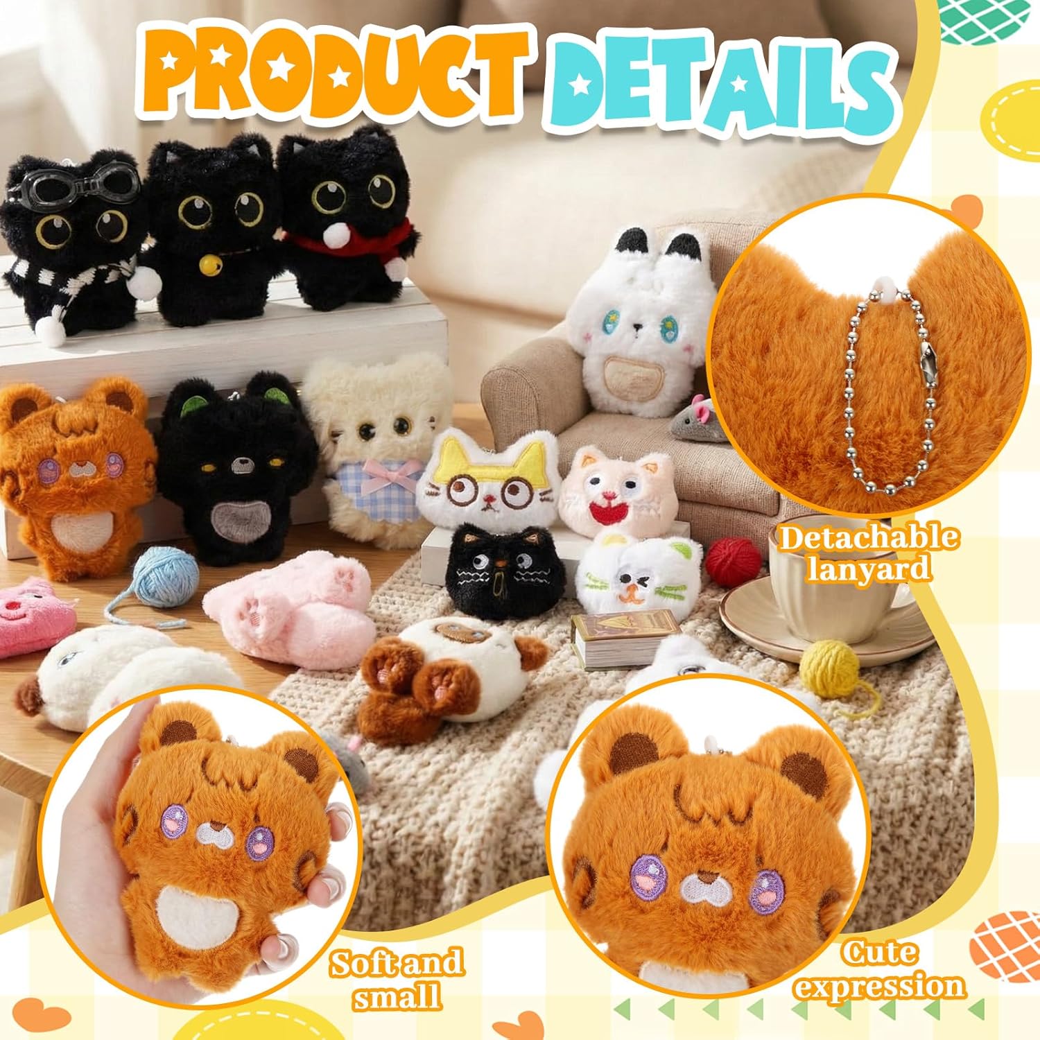 Jerify 30 Pcs Mini Cat Keychain Set Bag Charm Cute Cat Keychains Small Animals Gifts Ornaments Bulk for Backpacks Birthday Party Valentine's Day Gift - Image 3