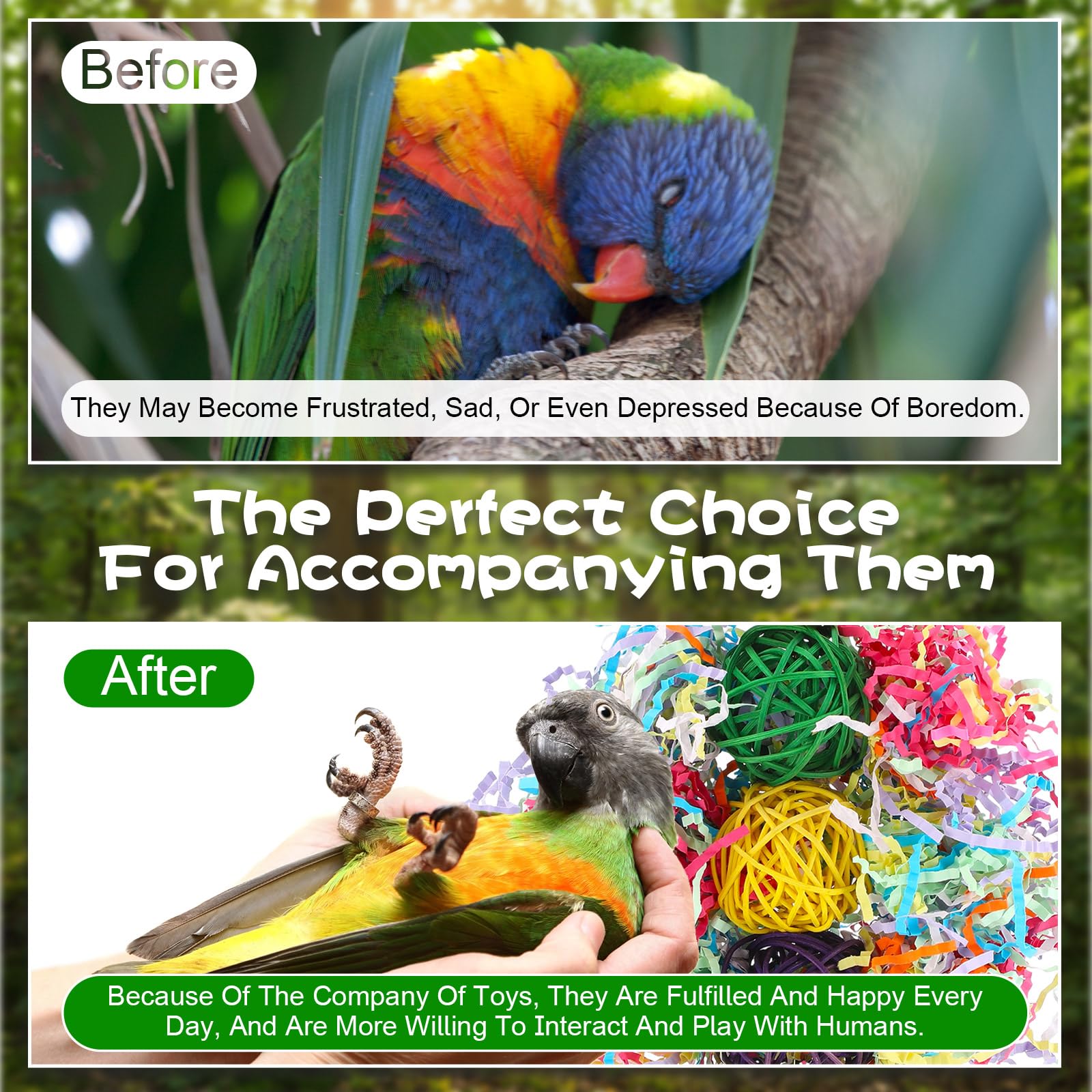 Tasdurian 6 Pcs Bird Toy Parrot Chew Toy for Large Birds Rattan Ball Crinkle Paper Bird Shredding Toys Parrots Cage Accessories with Bell for African g Parrots Cockatoos Macaws Small Medium Parrot - image 4