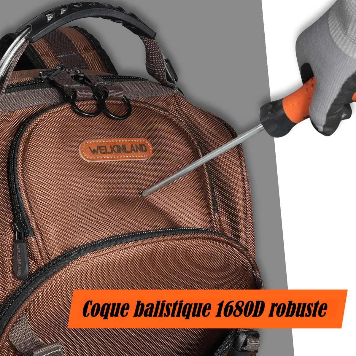 WELKINLAND - Sac à dos HVAC 70 poches, sac à dos robuste pour outils d'électricien, sac à dos à outils à fond rigide pour homme, sacs à dos imperméables pour homme