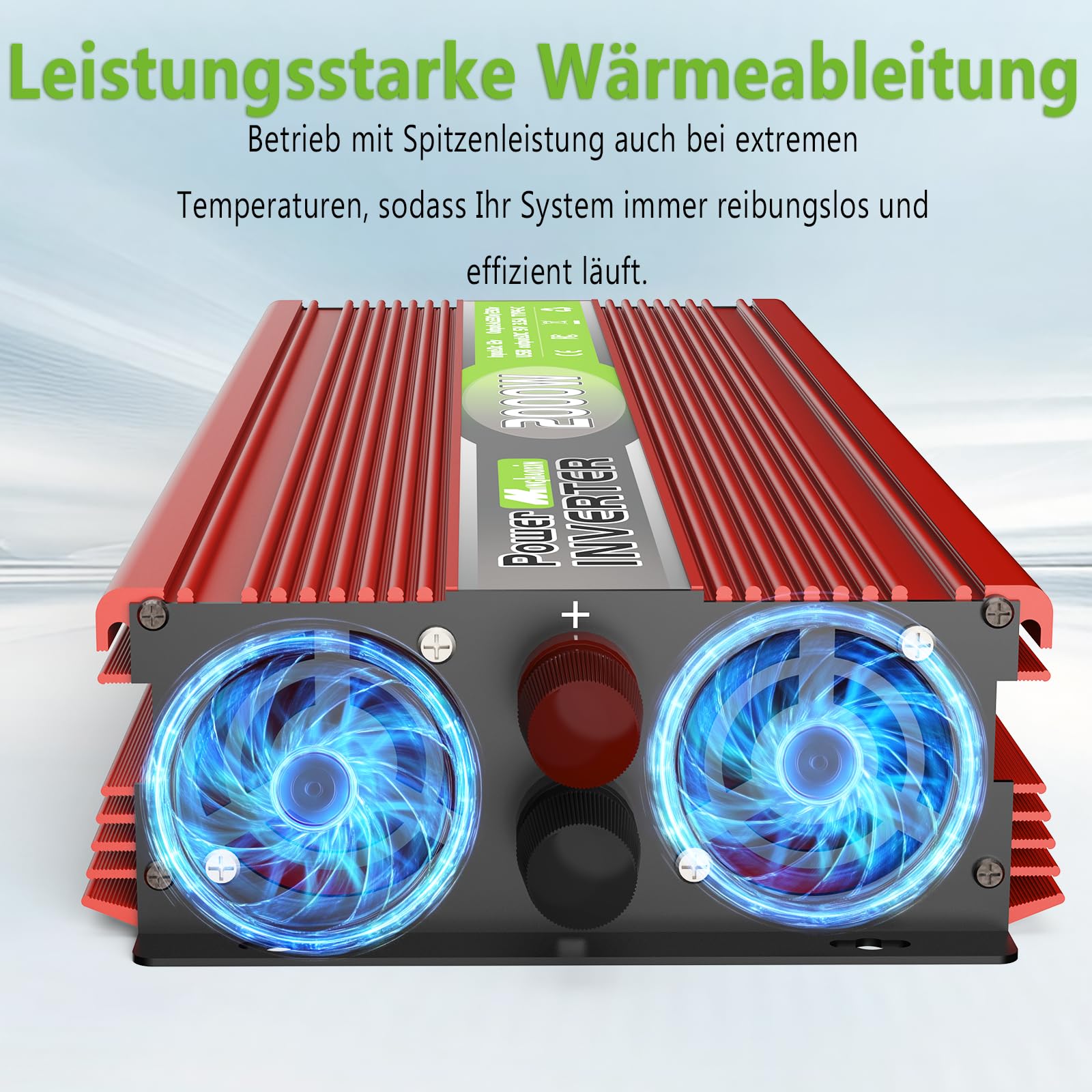 2000W Wechselrichter 12V auf 230V Spannungswandler Konverter Power Inverter Spitzenleistung 4000W mit EU Steckdosen, USB/Type-C und LED Anzeige, Umwandler für LKW Camping Haushaltsgeräten