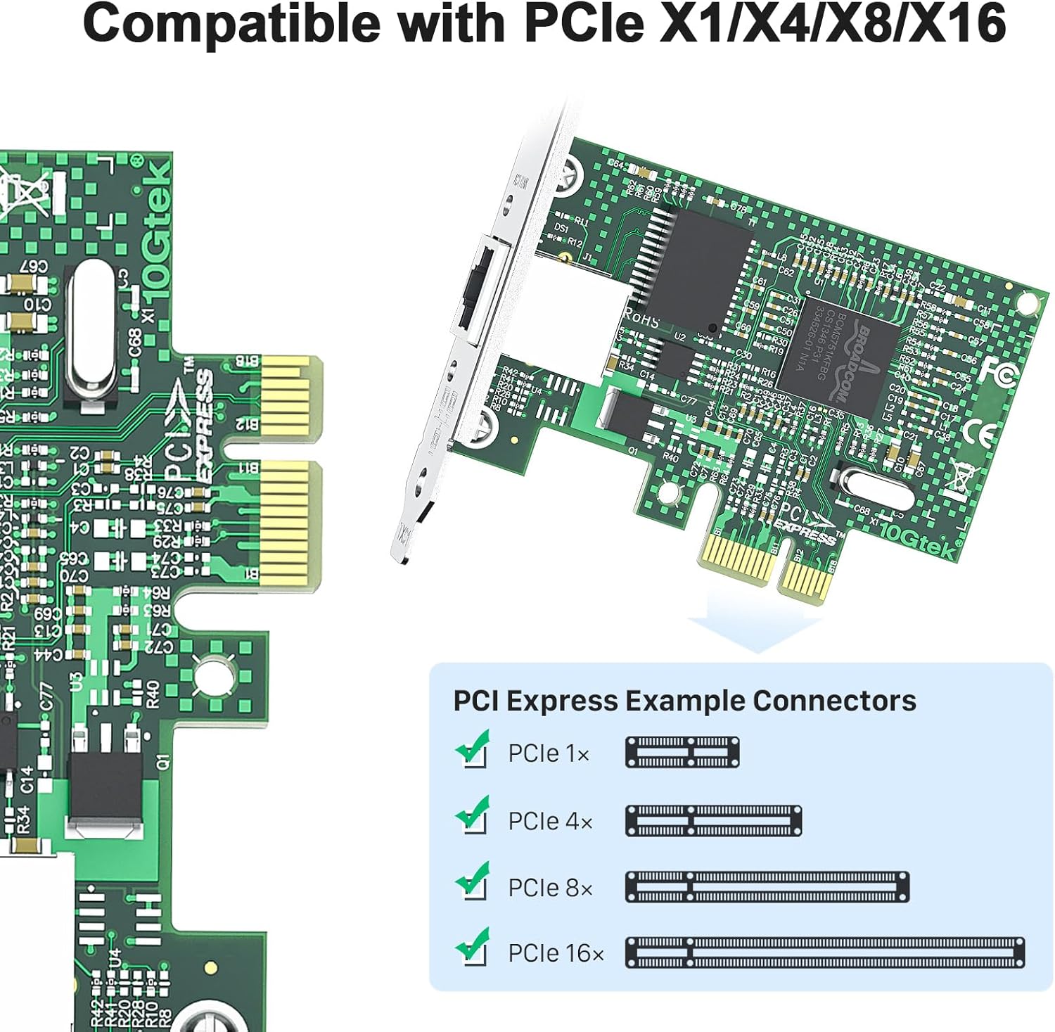 10Gtek 1Gb/s Network Card with One Port RJ45, Supports Windows 7/8/8.1/10/11/Vista, Servers 2012/2008 R2, Linux, Mac OS, 4-Pack