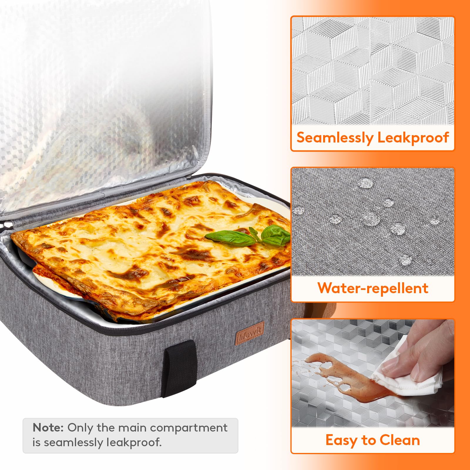Lifewit Insulated Casserole Carrier - Fits 9x13 Baking Dishes For Potlucks & Parties, Grey