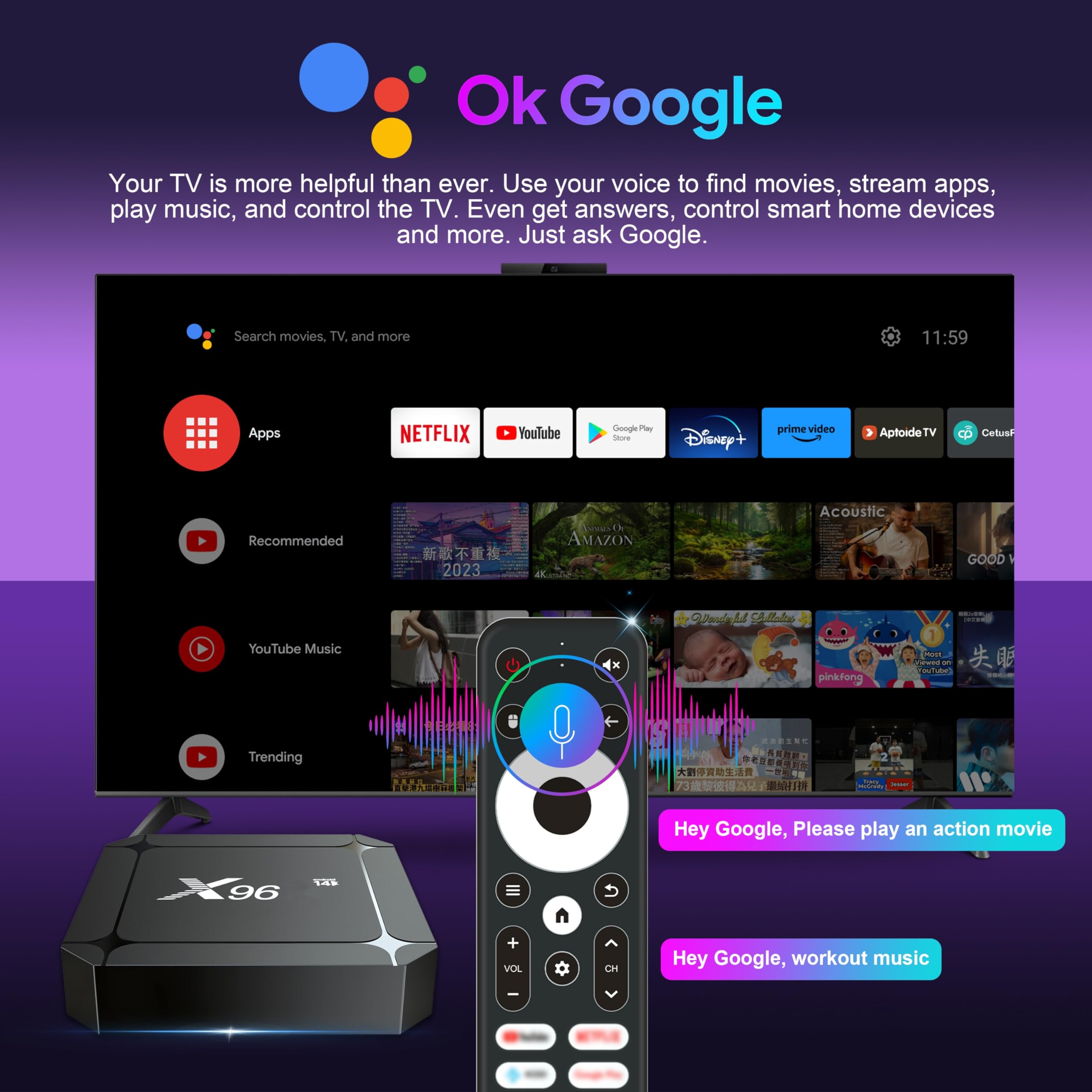 Android 14.0 TV Box, Boîtier TV 2GB RAM 16GB ROM RK3518 Quad-Core Cortex-A53, Android Box Support 2.4/5.0GHz 4K 100M Ethernet HD USB 3.0/2.0 TV Box