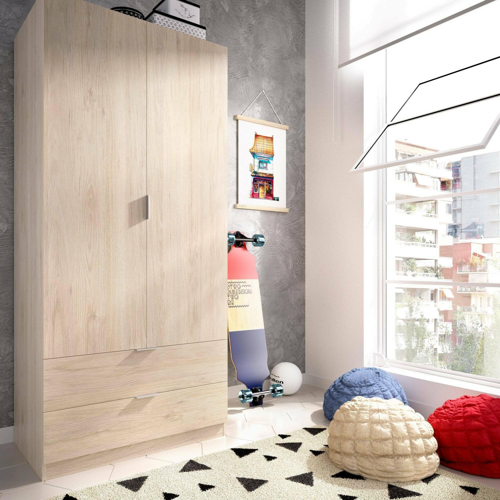 Dmora Guardaroba 2 Ante Pisanino 52x184h cm Marrone Rovere 2 Cassetti Appendiabiti Armadio Camera da Letto