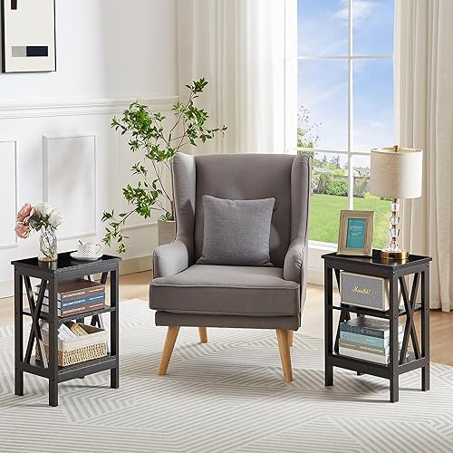 Miniatura 5 de VECELO Mesitas de Noche Modernas, Diseño en X, Mesa Auxiliar Lateral/Final con Estantería de Almacenamiento para Dormitorio, Sala de Estar,