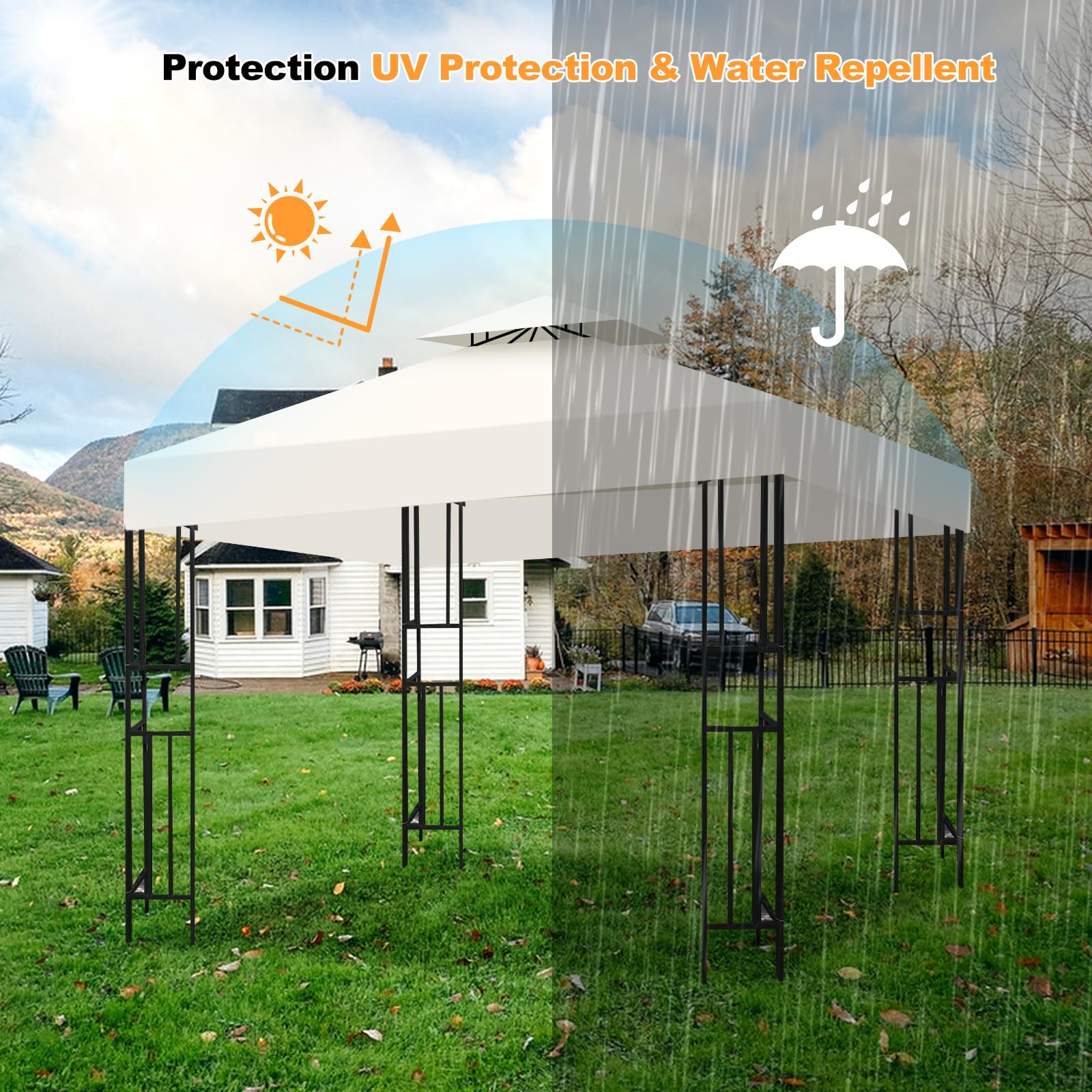 Telo Gazebo 3x3 m Impermeabile Anti-UV, 2 Livelli Tetto di Ricambio per Gazebo, Tenda da Sole Gazebo Rimovibile, 300D Poliestere Telo Ricambio Gazebo per Giardino, Patio, Esterni (Beige)