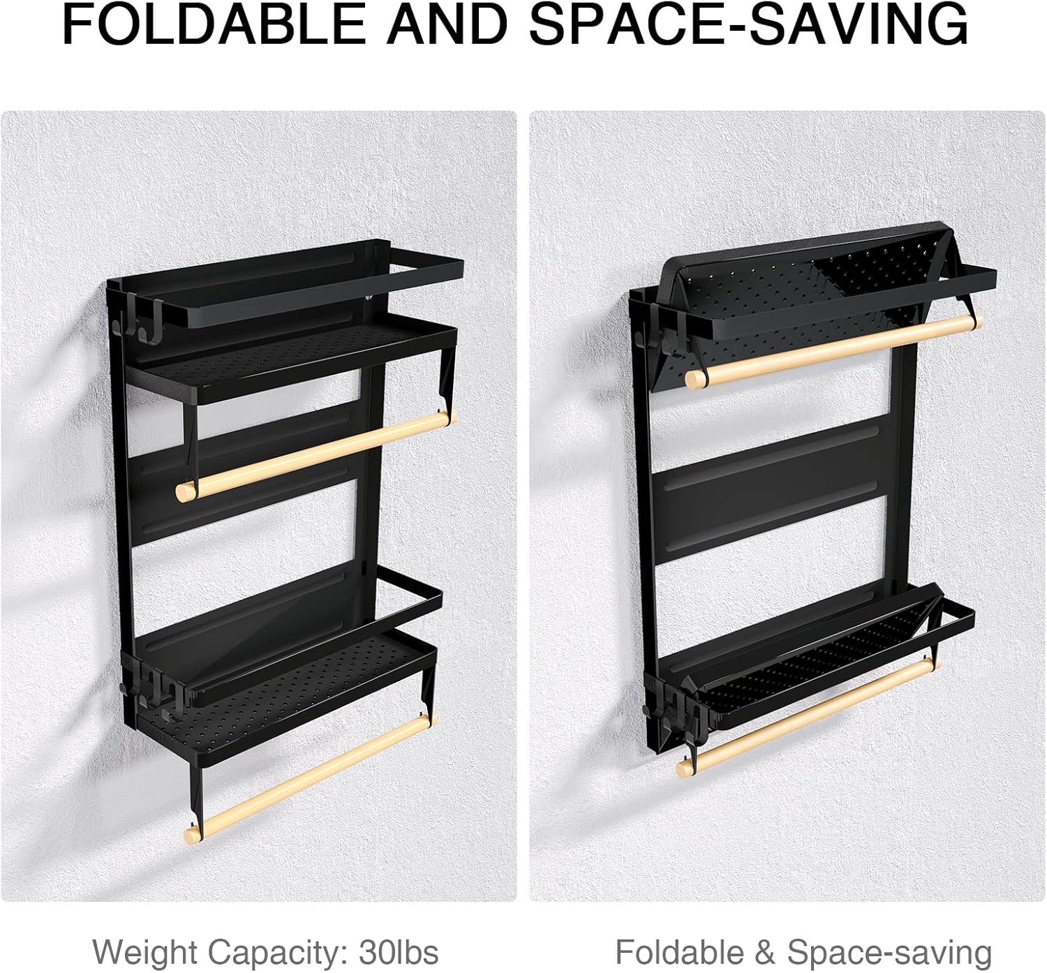 Paper Towel Holder with Shelf, 2-in-1 Magnetic Shelf, Heavy Duty Rustic Paper Towel Holder with 5 Removable Hooks, Tissue Holder for Tool Shed, Garage, Workbench, Kitchen, Craft Room, or Laundry Room