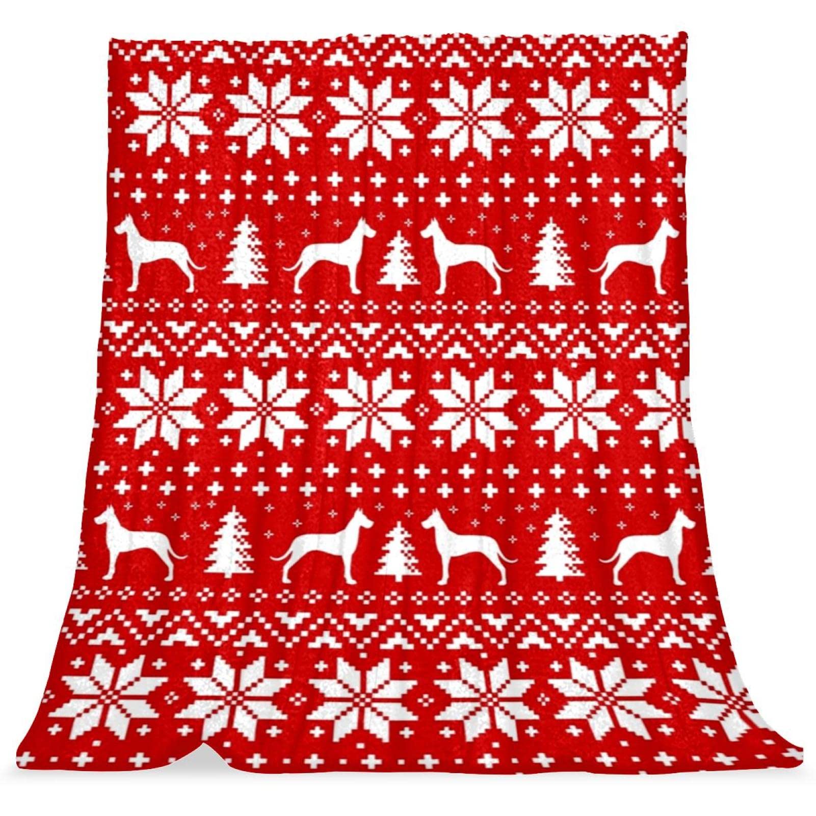 Couverture de sieste douce noël chien rouge plaid chaud pour canapé