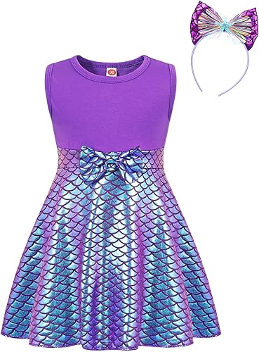 HenzWorld Vestido de princesa de sirena para niñas pequeñas, disfraz de juego de simulación, Navidad, cumpleaños, regalo de sirena