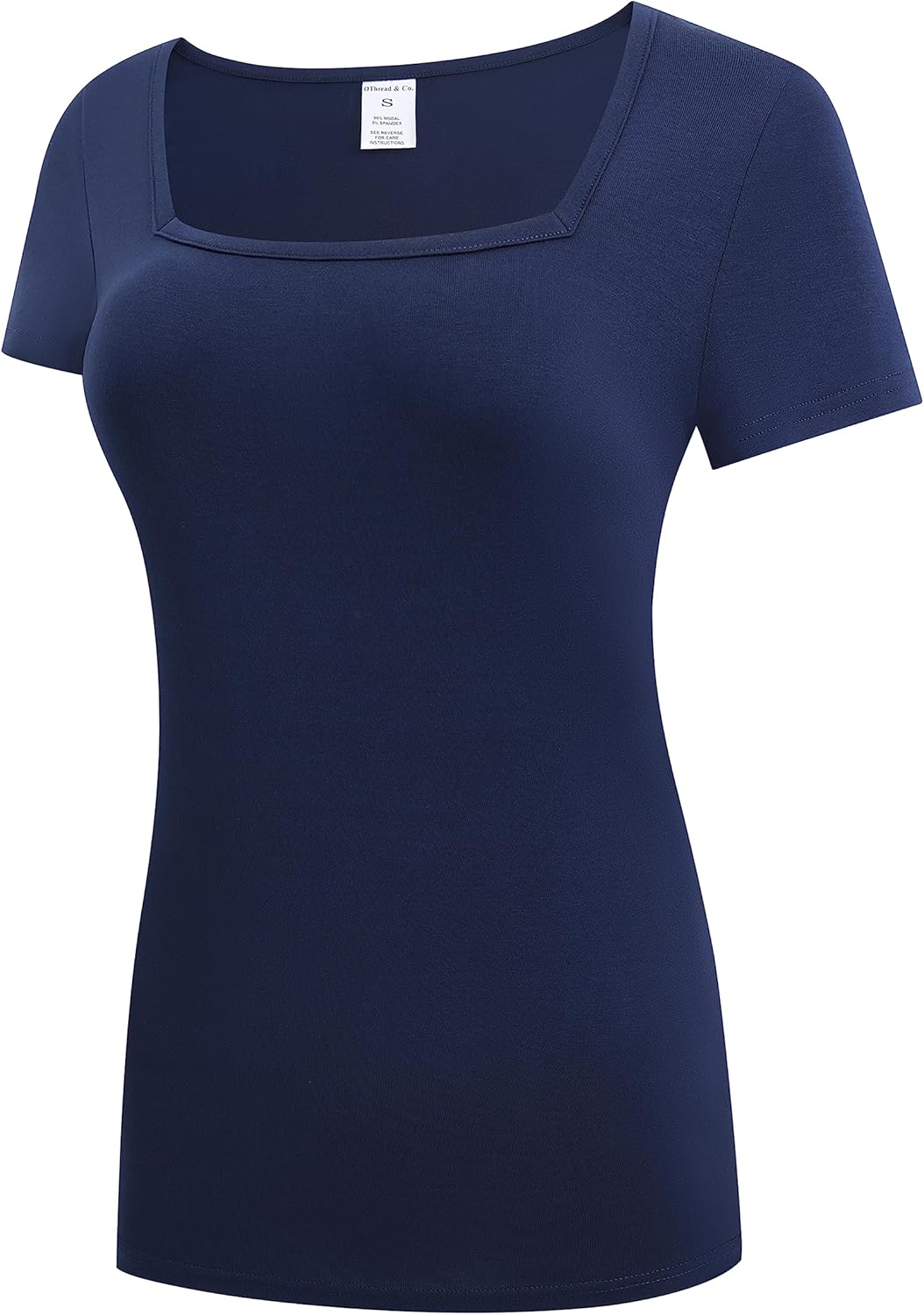 OThread & Co. Women's Short Sleeve T-Shirt Comfy Square Neck Shirts Basic Stretch Layer - Image 2