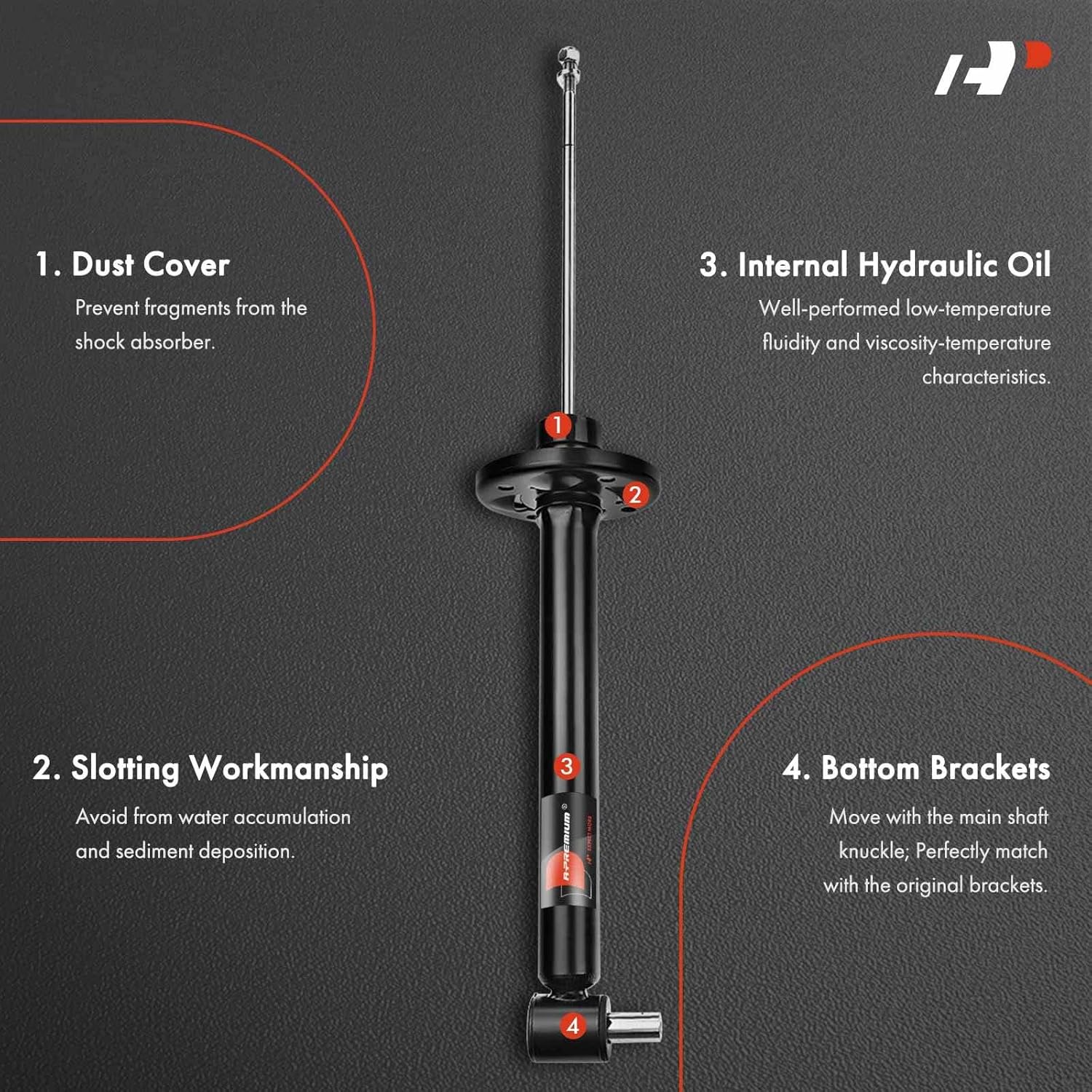 A-Premium Rear Pair (2) Shock Absorber Strut Assembly Compatible with Audi A4 1996 1997 1998 1999, Driver and Passenger Side