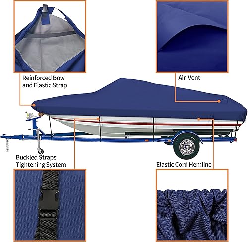 Miniatura 2 de iCOVER - Funda para lancha remolcable de 16 a 18.5 pies, 800D, resistente al agua, resistente, se adapta a casco V, pescado y esquí, profesional,