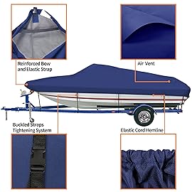 iCOVER Trailerable Boat Cover- 16\'-18.5\' 800D Water Proof Heavy Duty, Fits V-Hull, Fish&Ski, Pro-Style, Fishing, Utiltiy, Runabout, Bass Boats, up to 16ft-18.5ft Long X 94 Wide