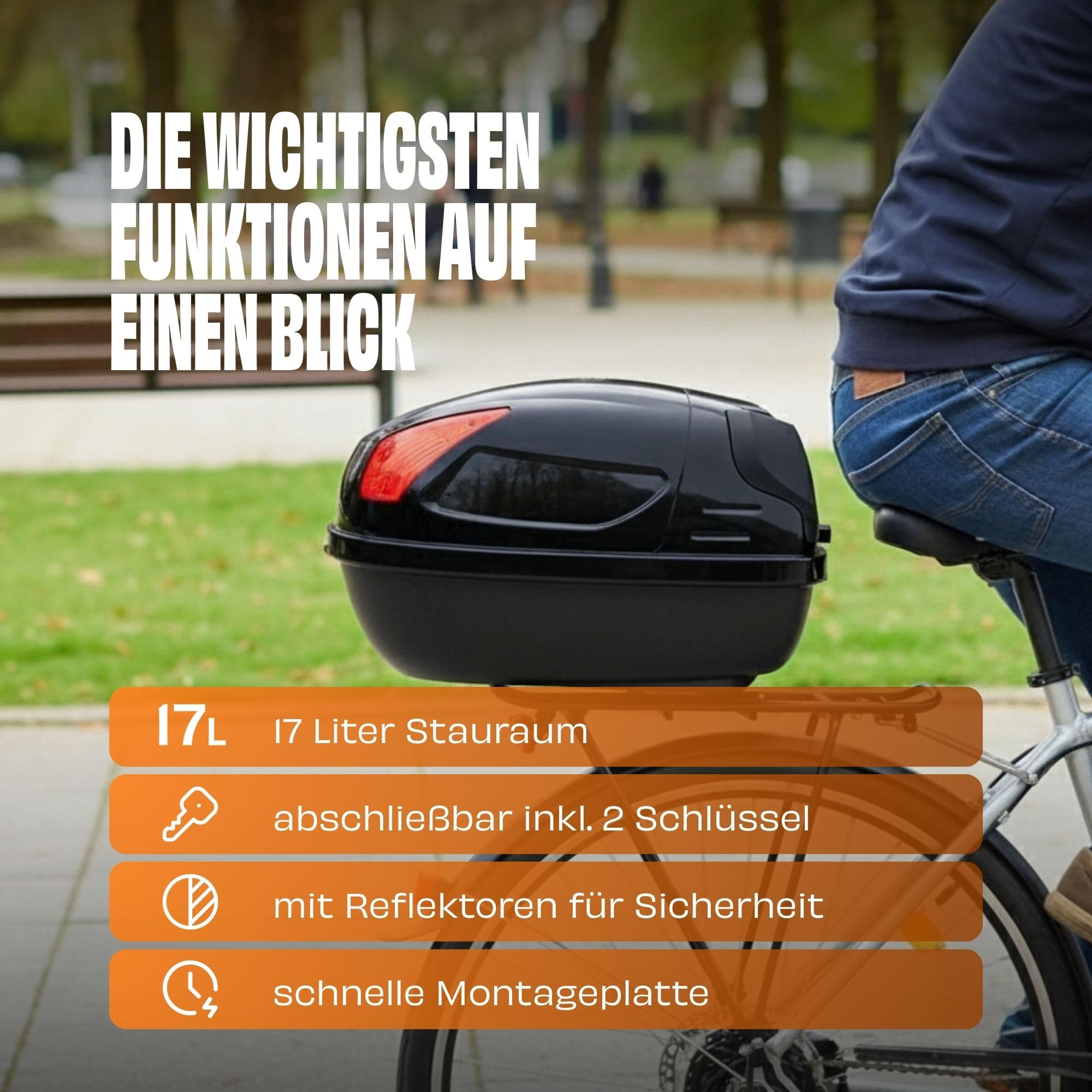 Red Loon Fahrradbox für Gepäckträger abschließbar Fahrrad Topcase | Fahrradkoffer abschließbar | Gepäckträgerkoffer | 17 Ltr für Roller