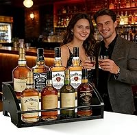 Vista 3 de Wooden Liquor Bottle Display Shelf, Coffee Syrup Rack Organizer, 2 - Step Countertop Wine Rack, Rustic Mini Bar Cabinet, Home Retro Bar Shelf Stand