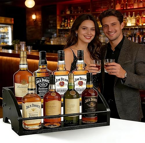 Miniatura 3 de Wooden Liquor Bottle Display Shelf, Coffee Syrup Rack Organizer, 2 - Step Countertop Wine Rack, Rustic Mini Bar Cabinet, Home Retro Bar Shelf Stand