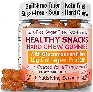 High-Fiber Keto Snacks, Healthy Snacks for Adults, Collagen Protein Keto Snack, Healthy Fiber Snack Gummies, Gluten Free No Sugar Low Calorie Low Carb Fat Free Gummy Candy, Bovine Collagen Peptides