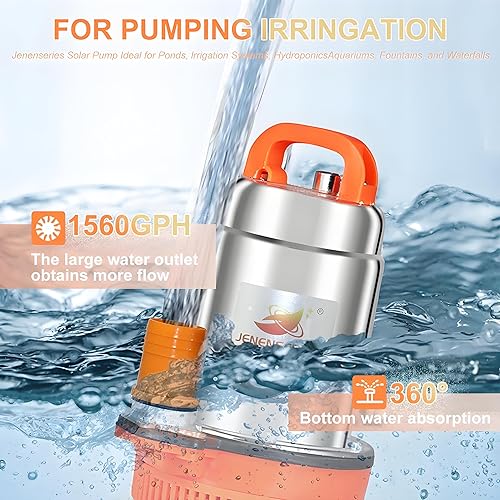 Miniatura 3 de Bombas sumergibles solares de 250 W CC 24 V, bomba solar de agua de pozo profundo de 2 pulgadas, cabeza máxima de 20 pies, flujo de 26 GPM para